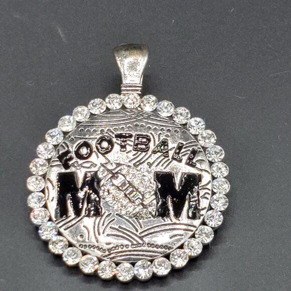 Football Mom Silver Crystal Metal 2" Medallion Pendant with Magnetic Closure - Picture 1 of 4